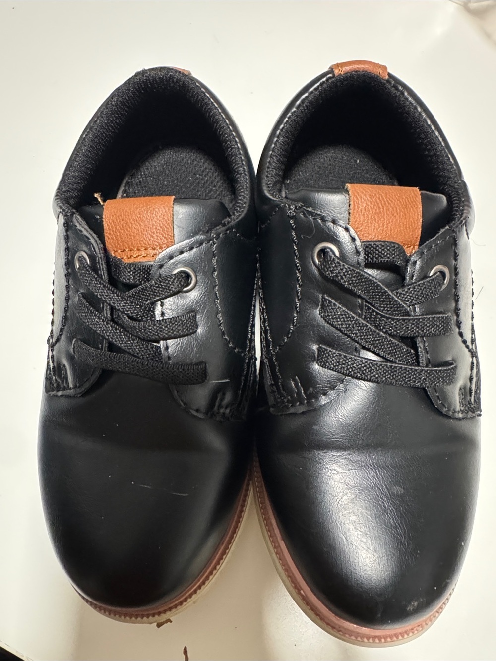 Kids Black Dress Shoes with Brown Accent